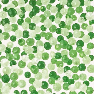 Nærbilde av pointillismemotiv i grønne valører, bokstaven K.