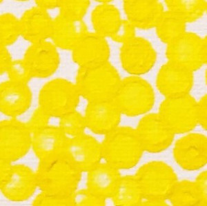 Nærbilde av pointillismemotiv i gult, tegnet &.