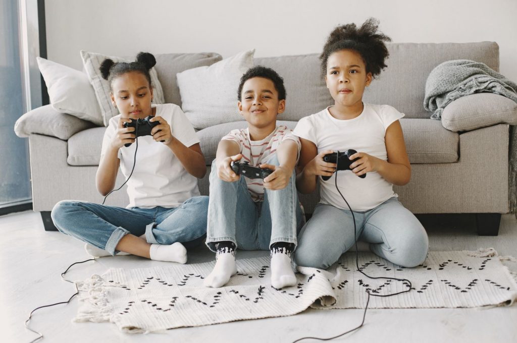 Three kids gaming