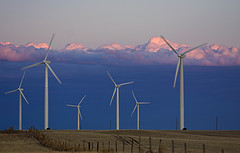 This image shows turbines on the Cedar Creek wind farm at sunset with a backdrop of stratocumulus clouds. Completed in 2007, the Cedar Creek wind farm east of Grover, Colorado includes more than 250 turbines and generates roughly 300 megawatts of energy. As wind energy grows in importance, scientists at NCAR are studying how wind turbines and farms interact with the atmosphere and how their output can be better predicted and managed.