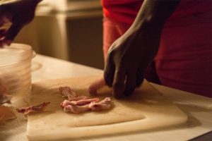 chicken being chopped