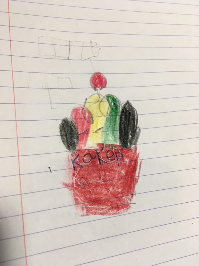 Title : “A Food2Gather cupcake to share !”

An albanease-german-belgian cupcake drawn by a child living at a reception center for asylum seekers in French-speaking Belgium (Province of Liege). Credit: Mélanie Vivier (F2G PhD candidate)
