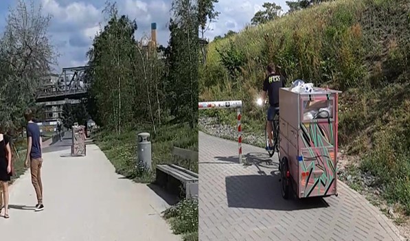 Travelling away from main roads and through narrow passages, the food bikes garner much attention. Credit: German F2Gather team