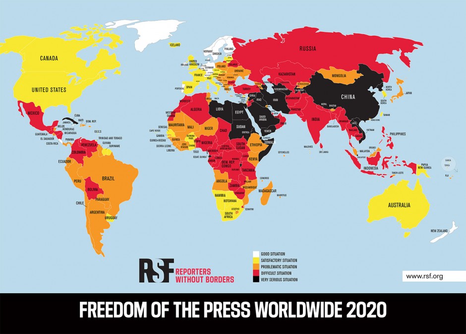 map of the world from Reporters without borders