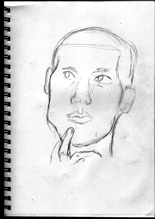 Animasjon av en tegneprosess, portrett av en tenkende mann 

