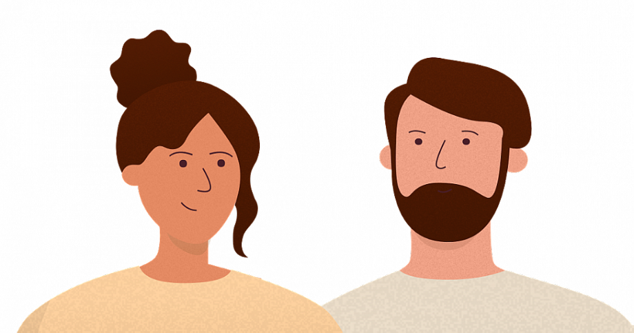 Illustrasjon: kvinne og mann i duse farger