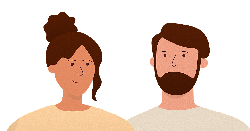 Illustrasjon: kvinne og mann i duse farger