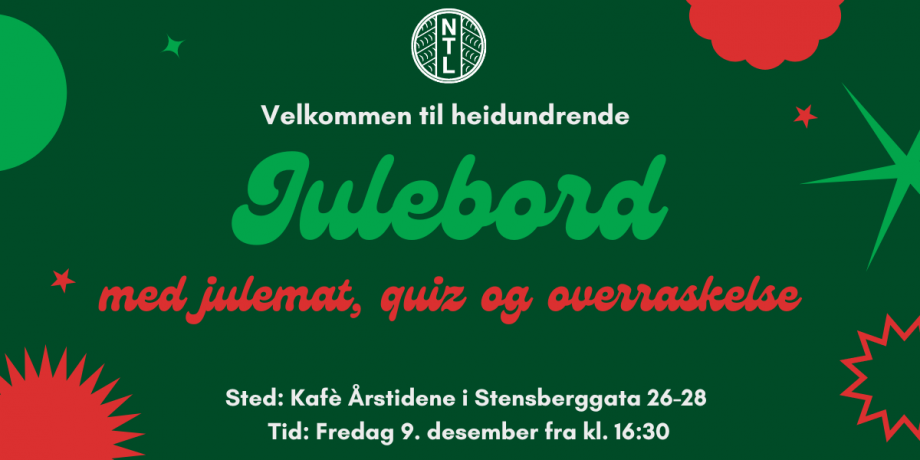 Plakat med tekst: Julebord og grønne julekuler
