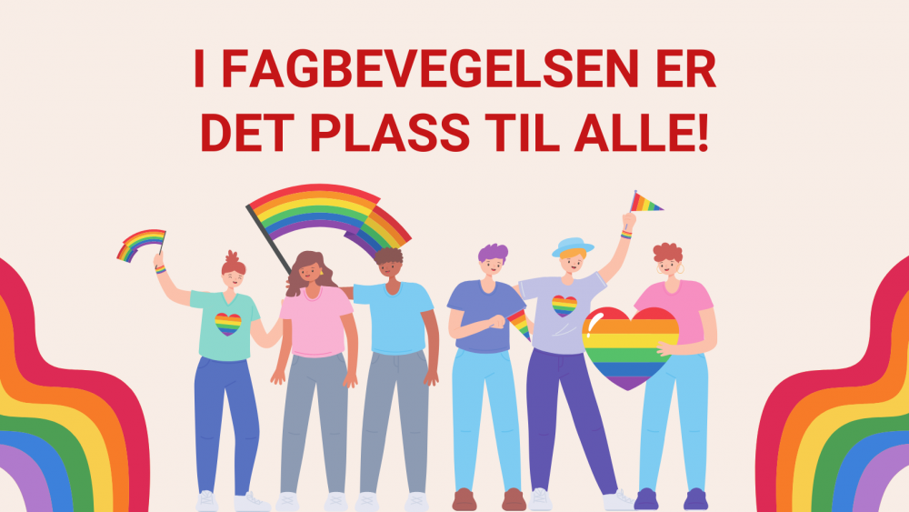 Illustrasjon med folk og regnbuer