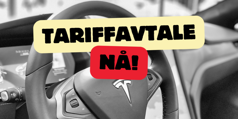 Teslaratt i bakgrunnen med teksten Tariffavtale nå! foran