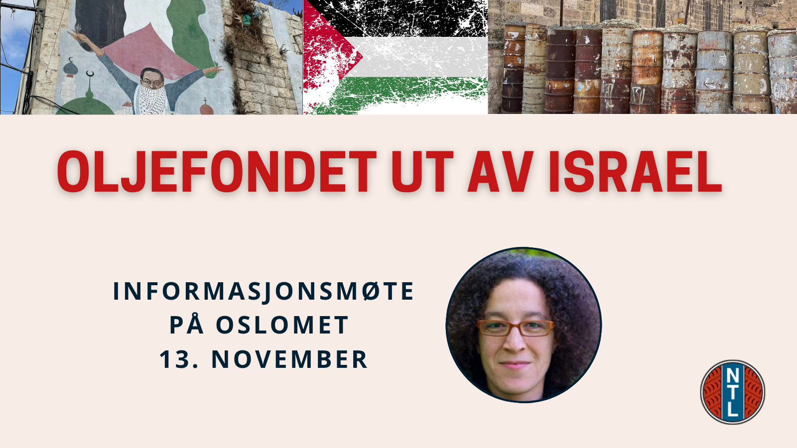 Foto fra Palestina og tekst: oljefondet ut av israel