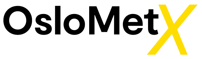 OsloMet skrevet i svart, med en forstørret gul X etter.