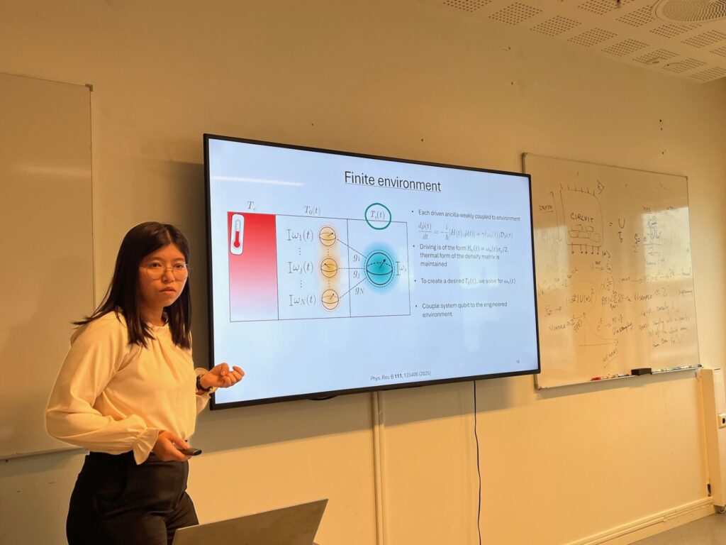 A speaker presenting quantum thermal-environment engineering at the QOpen workshop at OsloMet.