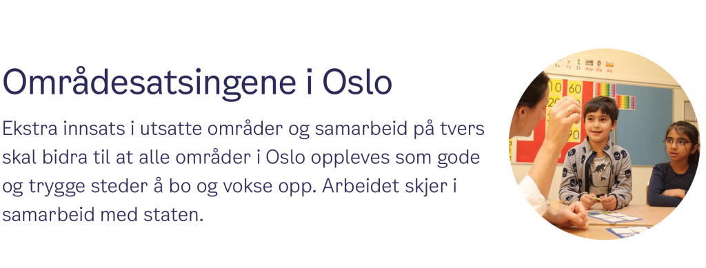 Faksimile fra Oslo kommunes nettsider om Områdesatsingen
